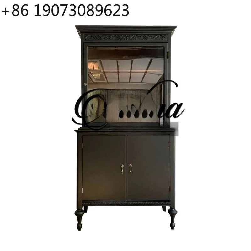 

French Retro Dining Side High Cabinet Against The Wall Integrated Living Room Partition Solid Wood Tea Cabinet Display Cabinet