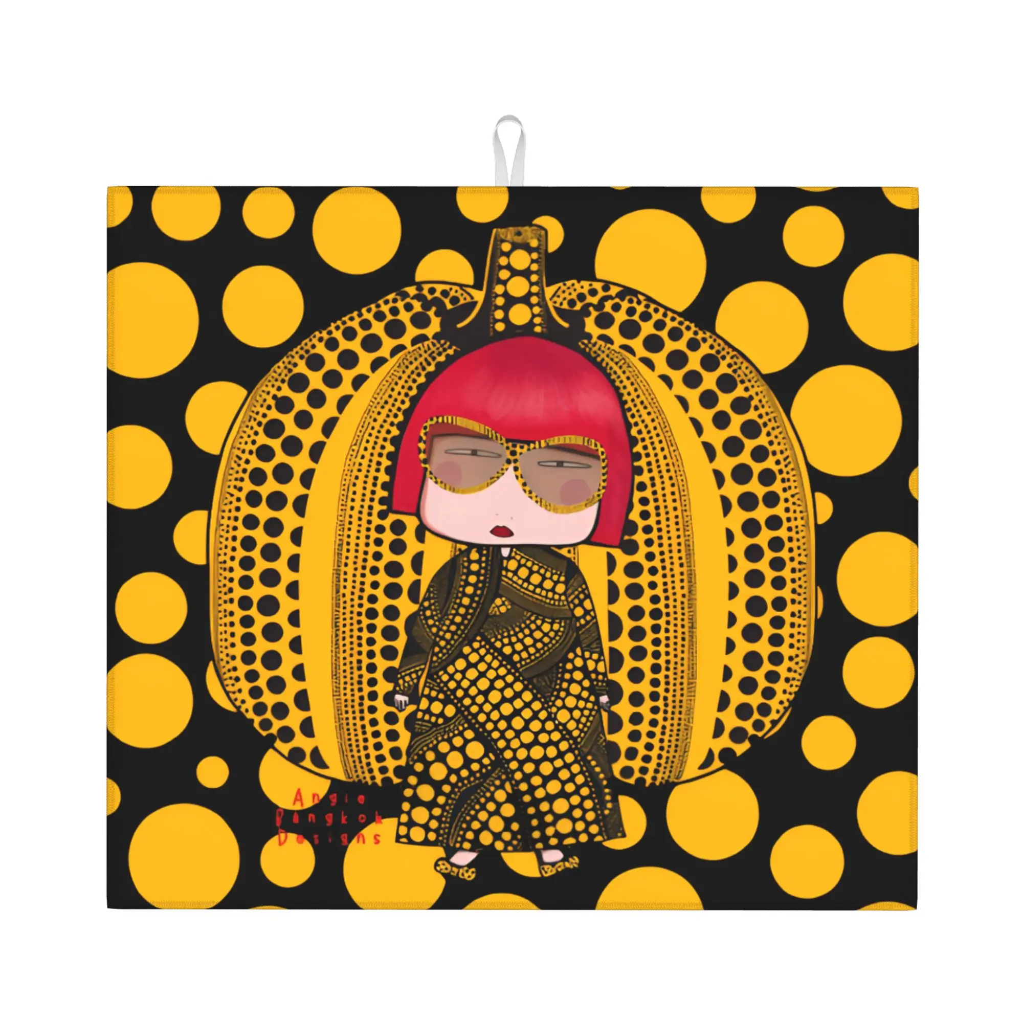 Drying Mat For Kitchen Yayoi Kusama Inspired And Her little Pumpkin Barware Tableware Oil Proof Washable Kitchen Sink Drying Pad