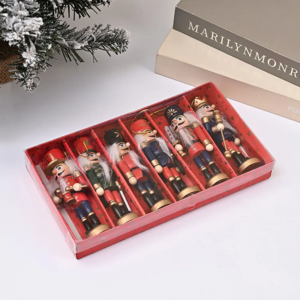 

6 Pcs Nutcracker naments Wooden Christmas Decor Lightweight Proper Size Festive Design Bright Color Hanging Home Holiday