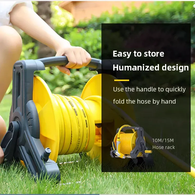 Wall-Mounted Portable Garden Hose Reel Retractable Water Hose Rack with 10M/15M Hose for Car Washing And Garden Watering