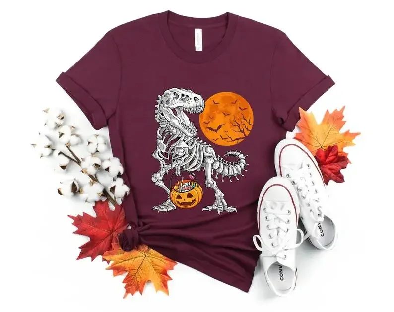 Halloween shirts, for Boys Kids Dinosaur Skeleton T rex Scary T-Shirt, Spooky Saurus Rex Shirt, Dinosaur Halloween tee