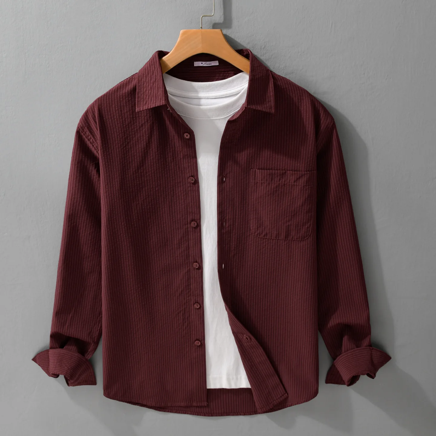 ​​Men's Vintage Long Sleeve Shirt - Burgundy (Navy Blue) M-3XL | Relaxed Casual Style​ Breathable Soft Spring Autumn Daily Wear