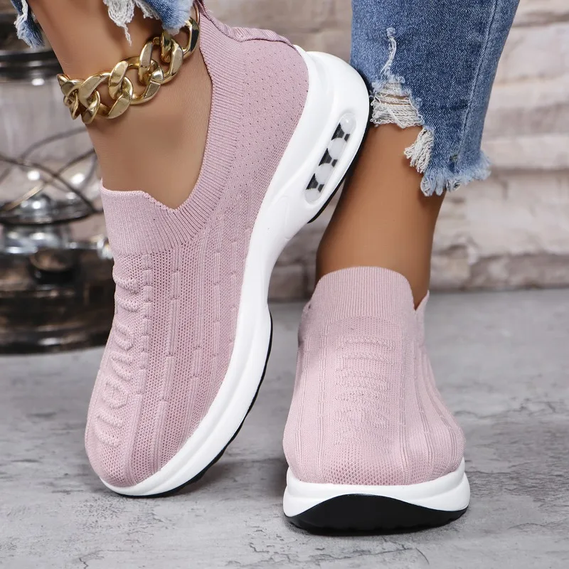 Women's wedge heel thick-soled sports shoes 2024 new casual ladies air cushion running mesh breathable ladies vulcanized shoes