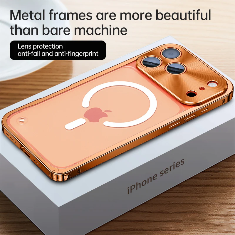 Image of Magnetische Handyhülle mit Metallrahmen und Stoßstange für Magsafe IPhone 17 Air 16 15 14 13 12 Pro Max Plus 17Air 17Pro Mac Safe Matte Cover