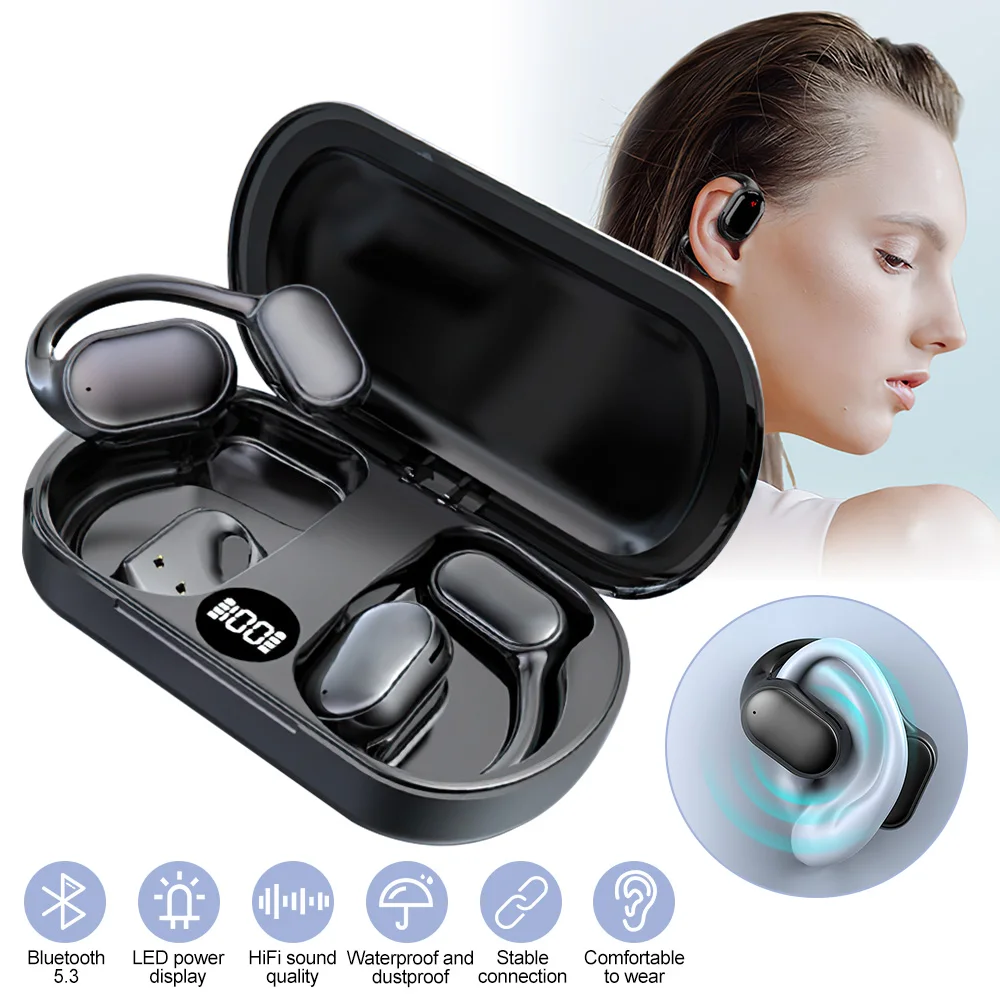 TWS Bluetooth Earphones Bone Conduction True Wireless Earbuds Ear Hook Headphones Waterproof Headset with Mic Noise Reduction