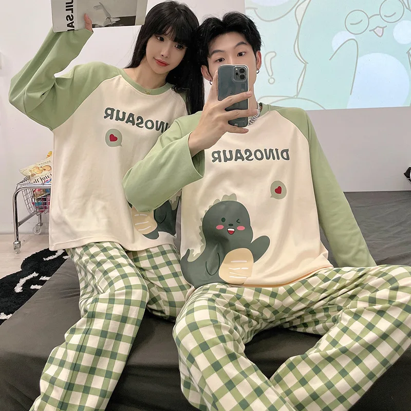 Couples Lover Family Matching Pajamas Set Women Men Autumn Pijamas Sleepwears Casual Cartoon Home Clothing Long Plaid Pants