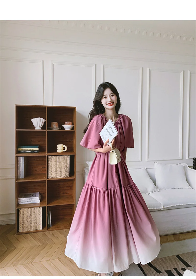 French Gentle Style Dress Women's Summer 2024 New Korean Edition Loose Lantern Sleeves Gradual Flesh Covering First Love Dress