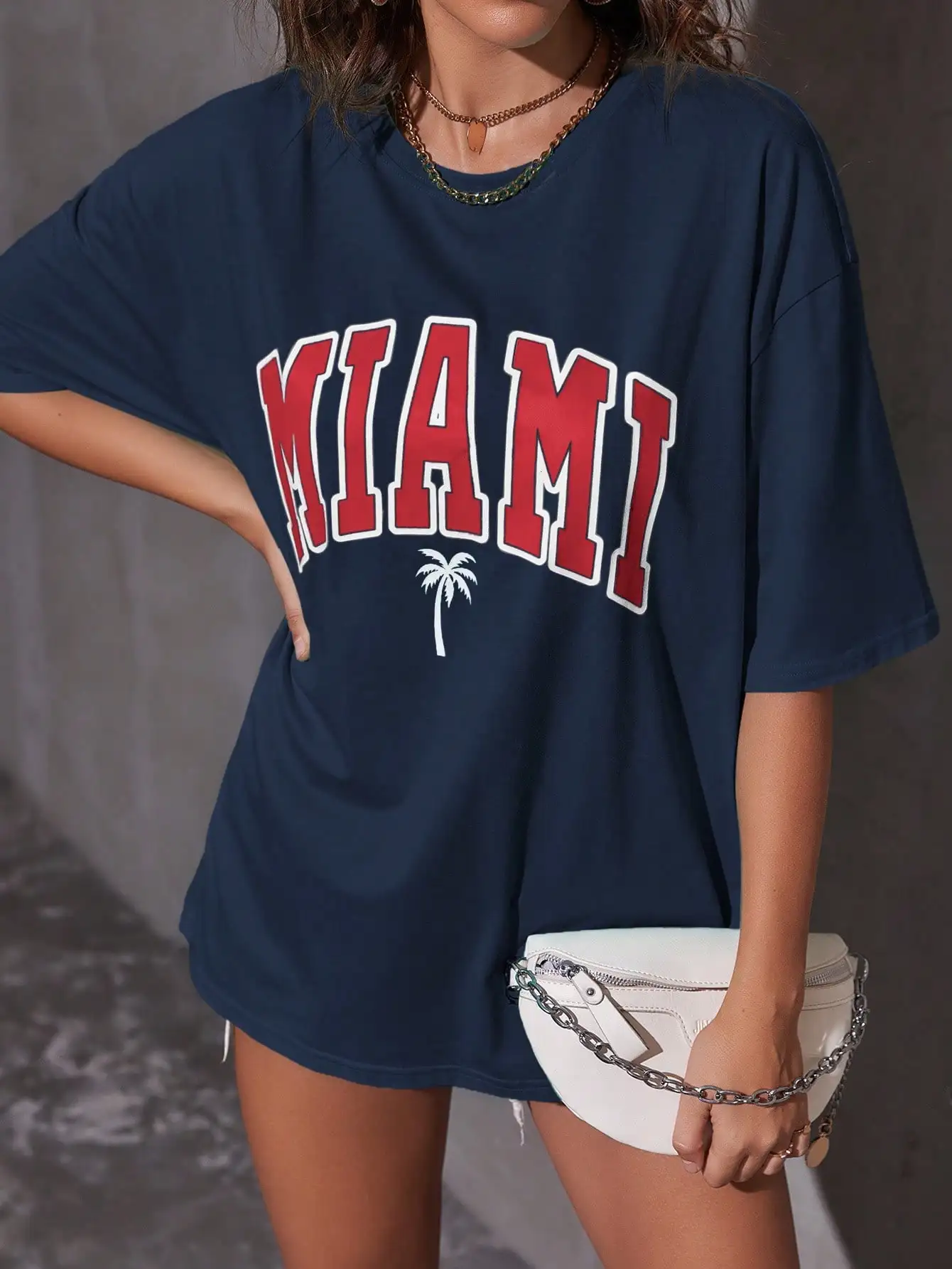 Woman Cotton T-Shirts Miami Coconu Tree Beach Prints Casual O-Neck Short Sleeve Fashion Oversize Clothing Simple Female Tops