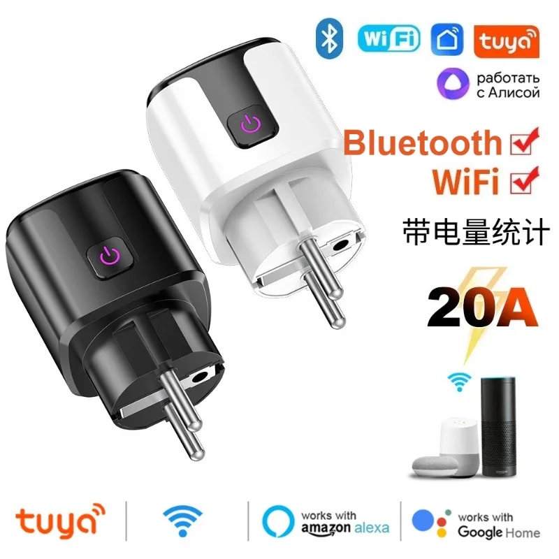 

Tuya WIFI Bluetooth 20A Smart Plug APP Дистанционный переключатель времени с голосовым управлением