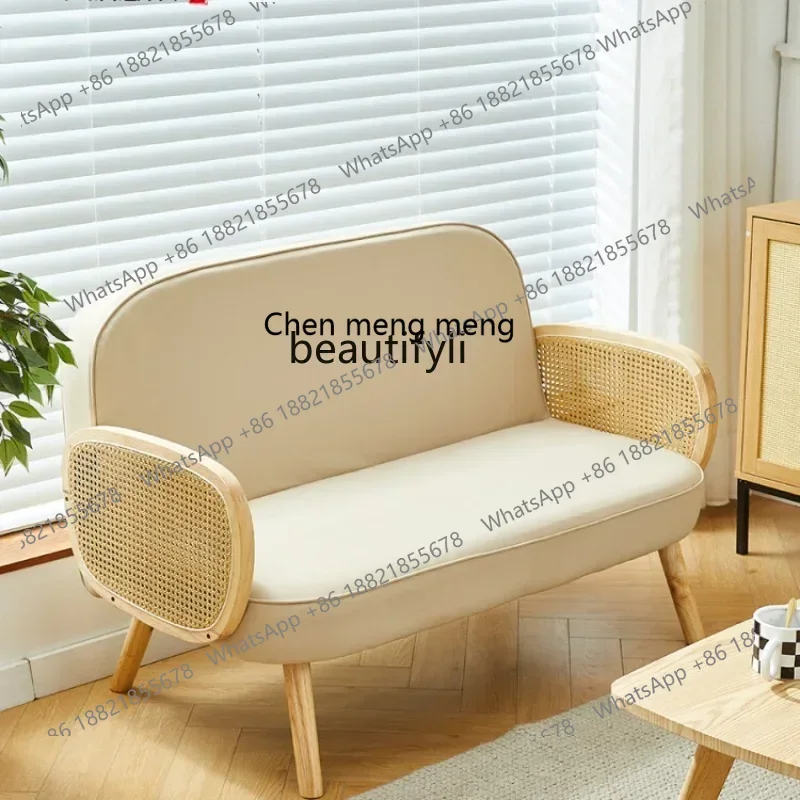 

new Double Sofa Lambswool Fabric Nordic Solid Wood Rattan Living Room Home Leather Sofa Chair ss 8617