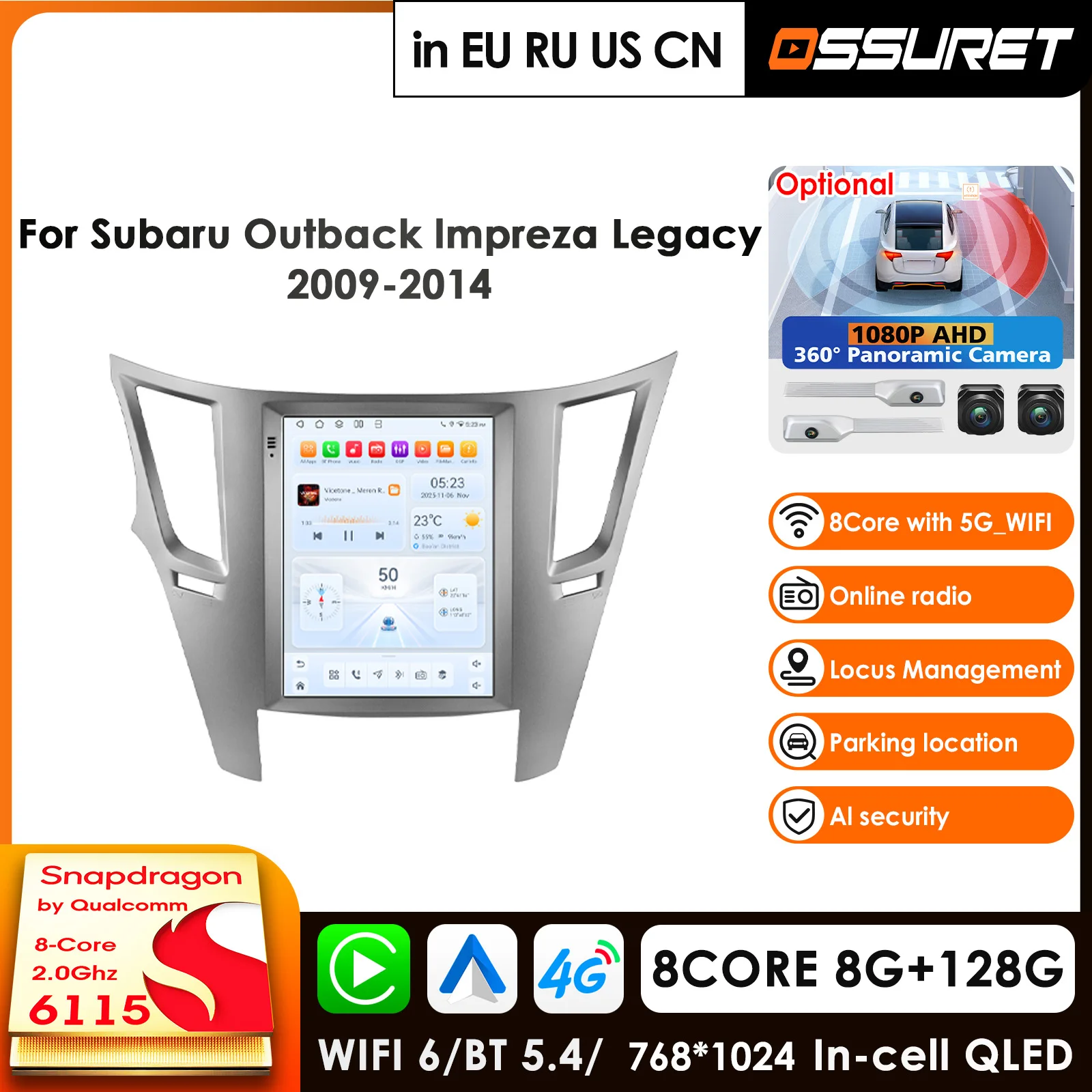 For 9.7 Style Qualcomm Screen CarPlay Android Auto Car Radio For Subaru Outback Impreza Legacy 2009-2014 GPS Player Head Unit BT