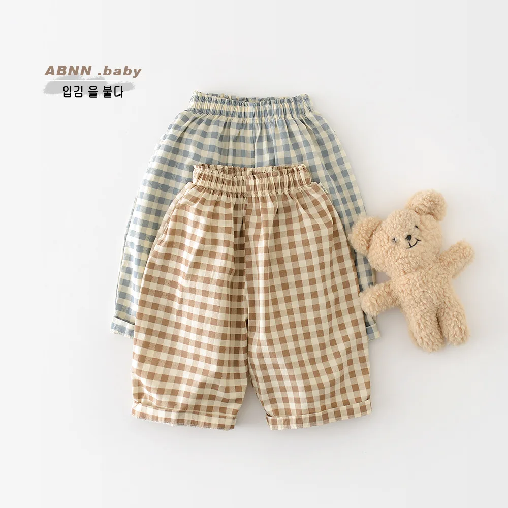 Pantalon ample en coton pour bébés garçons, à la mode, décontracté, à carreaux, jambes larges, vêtements pour nourrissons, nouvelle collection printemps 2026
