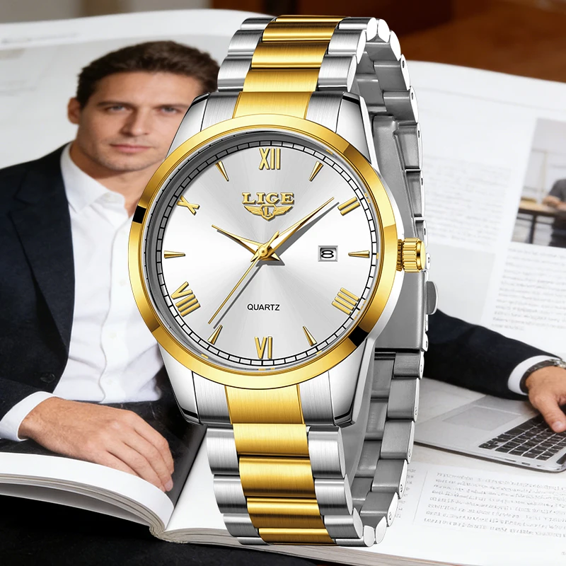 

LIGE Luxury Fashion Quartz Man Watch Business Classic Luxury Date Stainless Steel Band Clock Waterproof Luminous Watches for Men