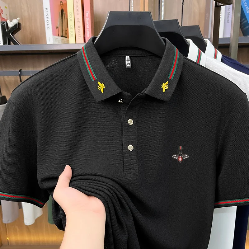 Luxusmarke Kurzarm Herren POLO Shirt Mode Boutique Bienenstickerei Design Neue Tops Sommer Freizeit Komfort Atmungsaktives T-Shirt – Detail 9