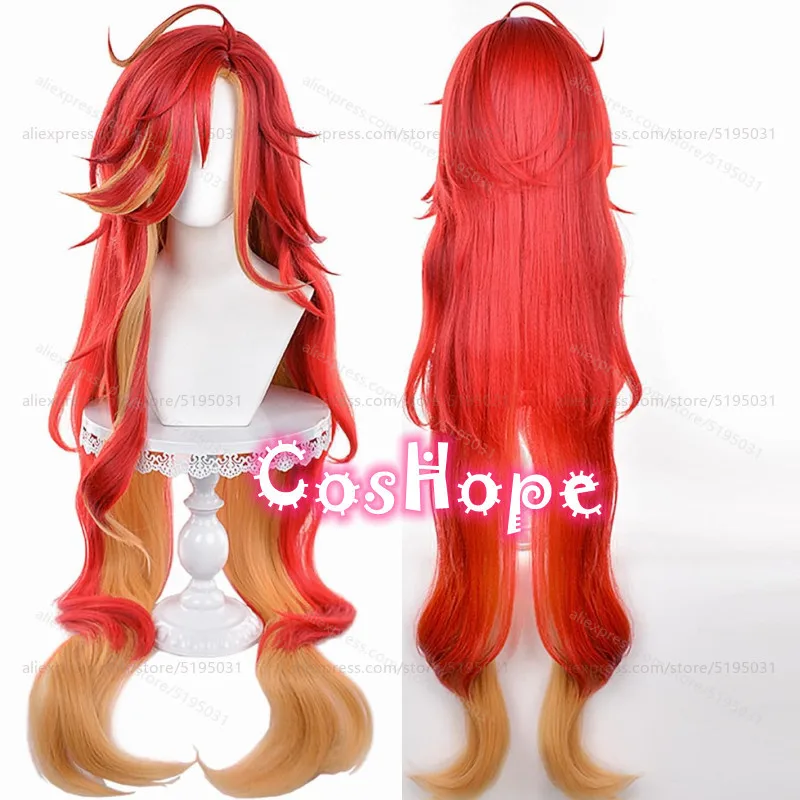 Pyro Archon Mavuika Cosplay Wig 115cm Long Curly Wave Wig Red Yellow Mixed Wig Cosplay Anime Heat Resistant Synthetic Wigs