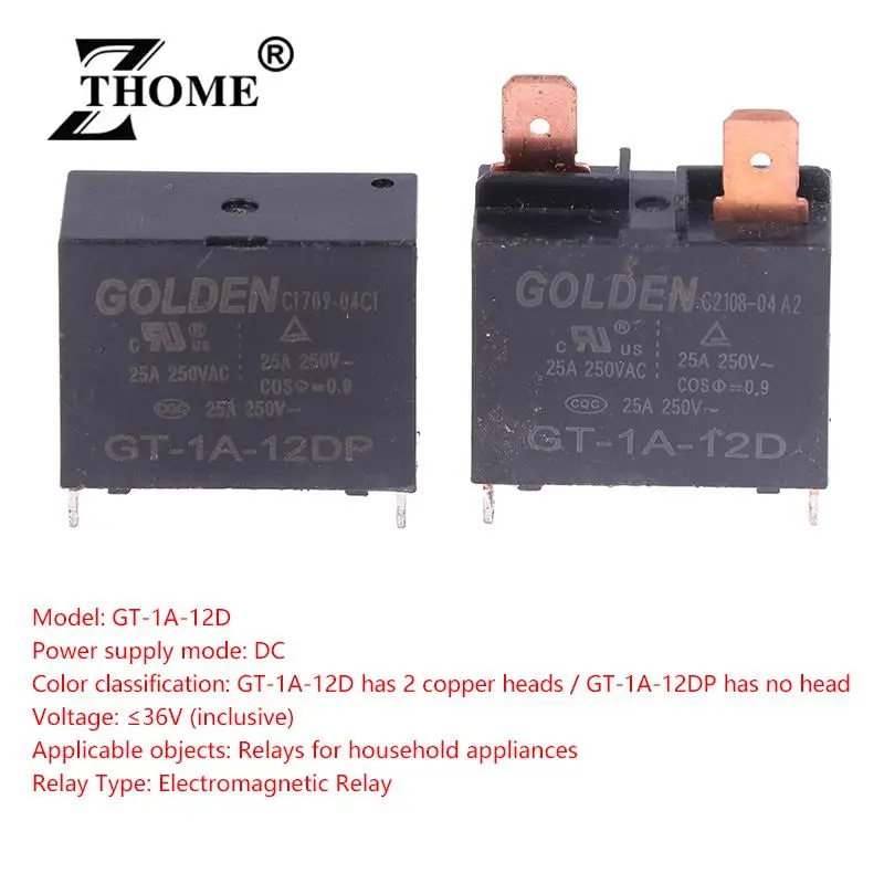 1Pce GT-1A-12D/GT-1A-12DP Gordon Air Conditioning Water Heater Relay 25A 4 feet 12V Air Conditioner Electric Water Heate