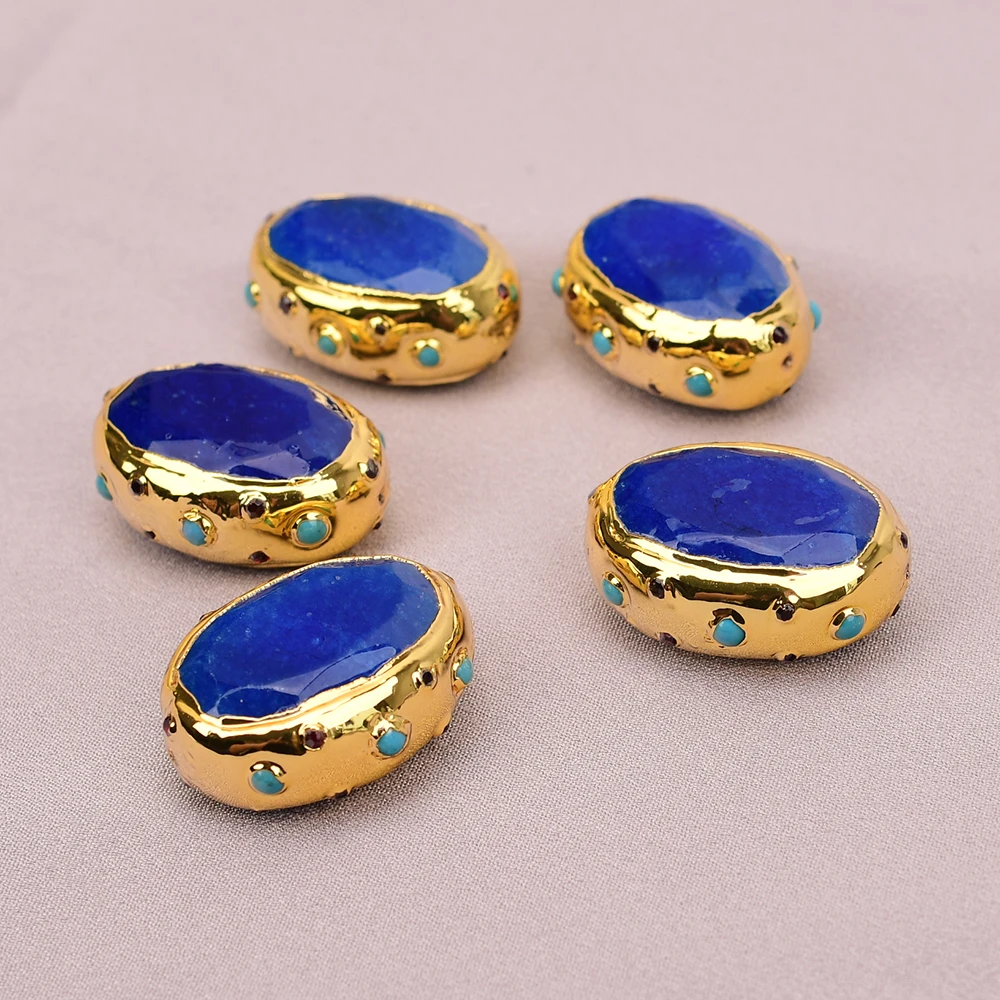 

APDGG 5 шт. 26x34 мм синий нефритовый камень с покрытием, позолоченные бусины-разделители, винтажные ювелирные изделия, аксессуары ручной работы