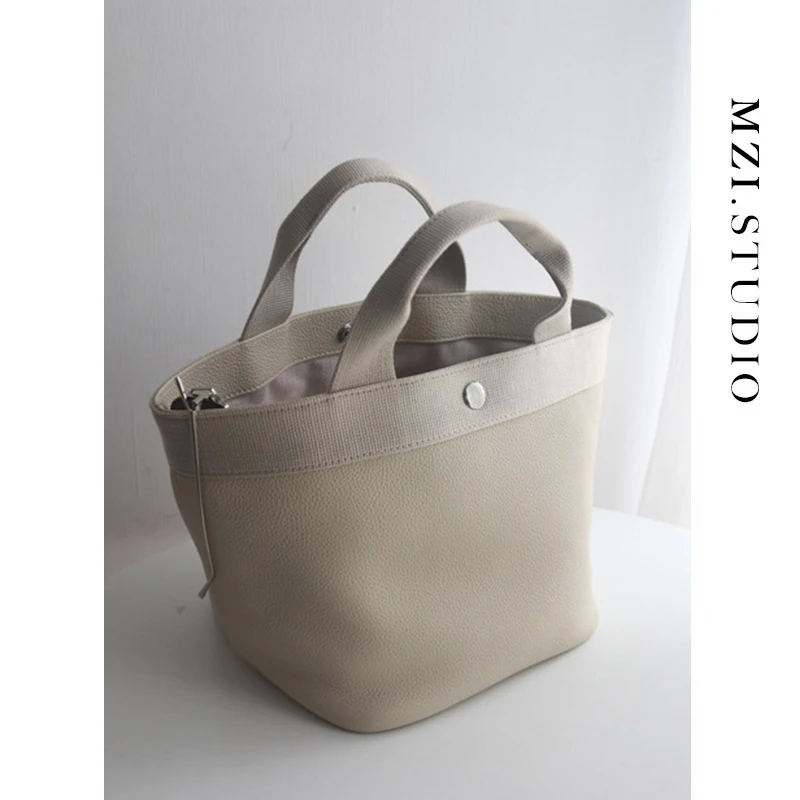 

Кожаная большая сумка Herve, женская повседневная сумка, ланч-бокс, мягкая ручка, корейская Sle, магнитная синяя застежка, средний размер