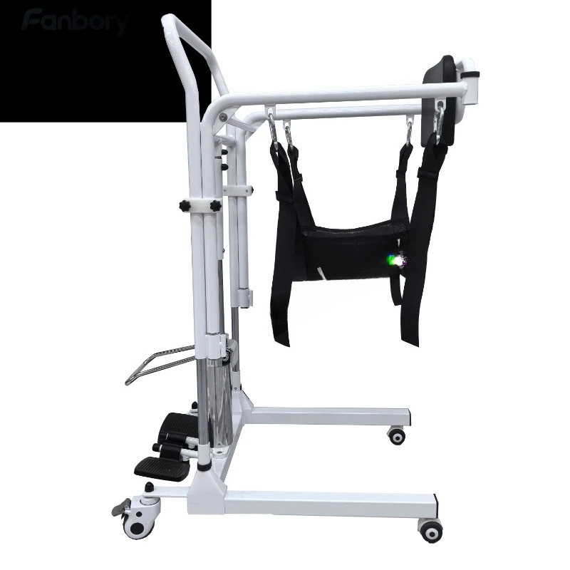 Hydraulic patient lift transfer chair for the care of the elderly with reduced mobility (4-in-1 function)