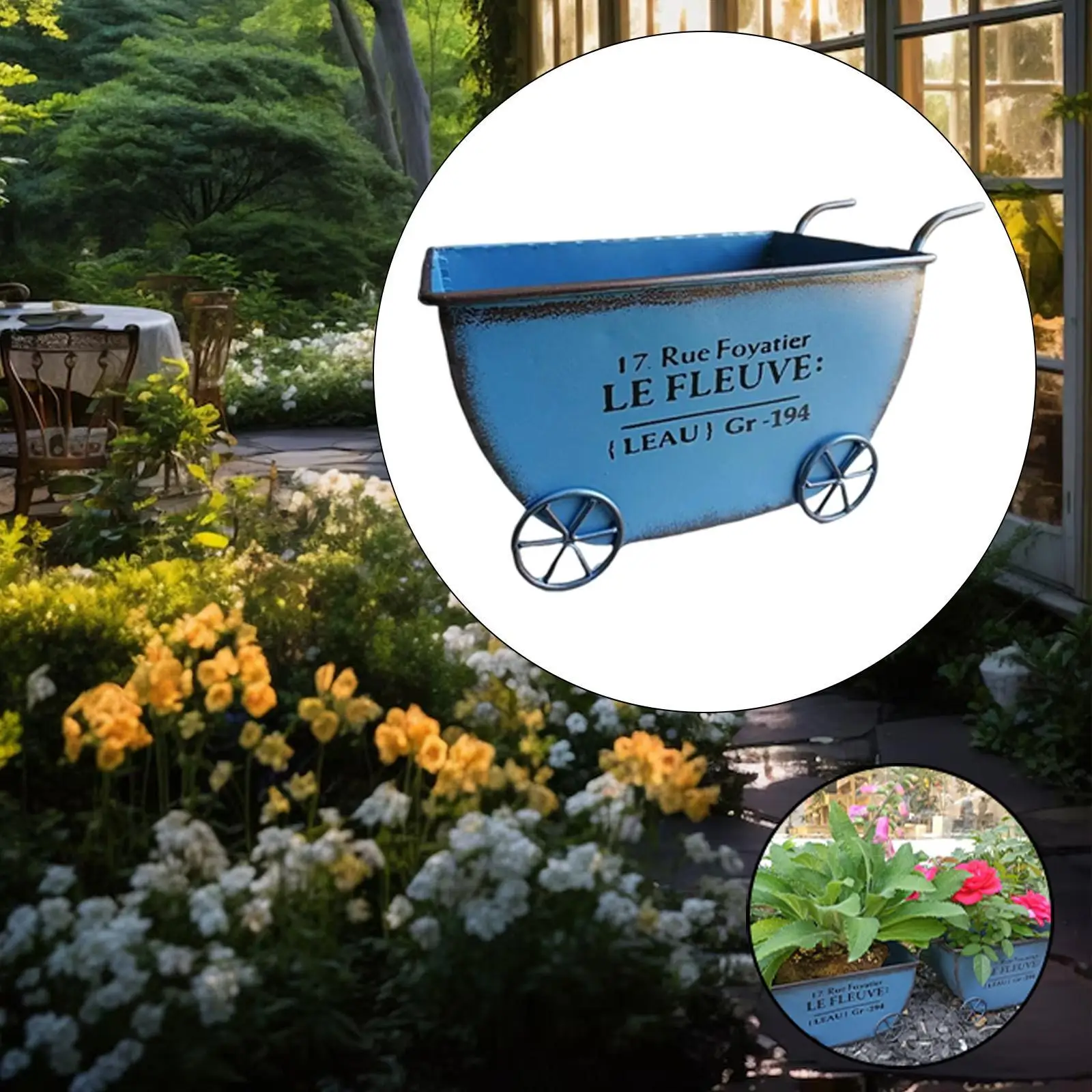Flower Cart Wheelbarrow Space Saving Flower Pots for Garden Outdoor Yard