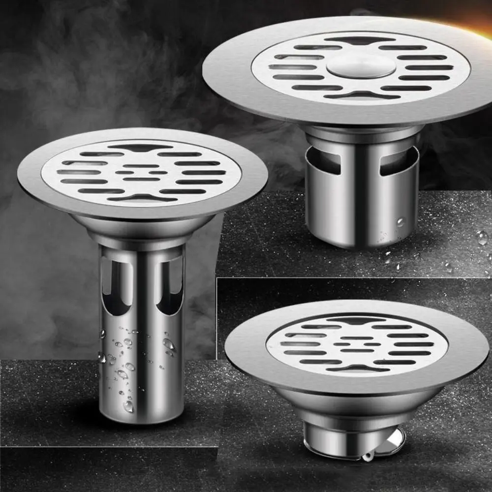 With Grid Grate Cover Shower Floor Drain Stainless Steel Round Sink Strainer Backflow Preventer Dectable