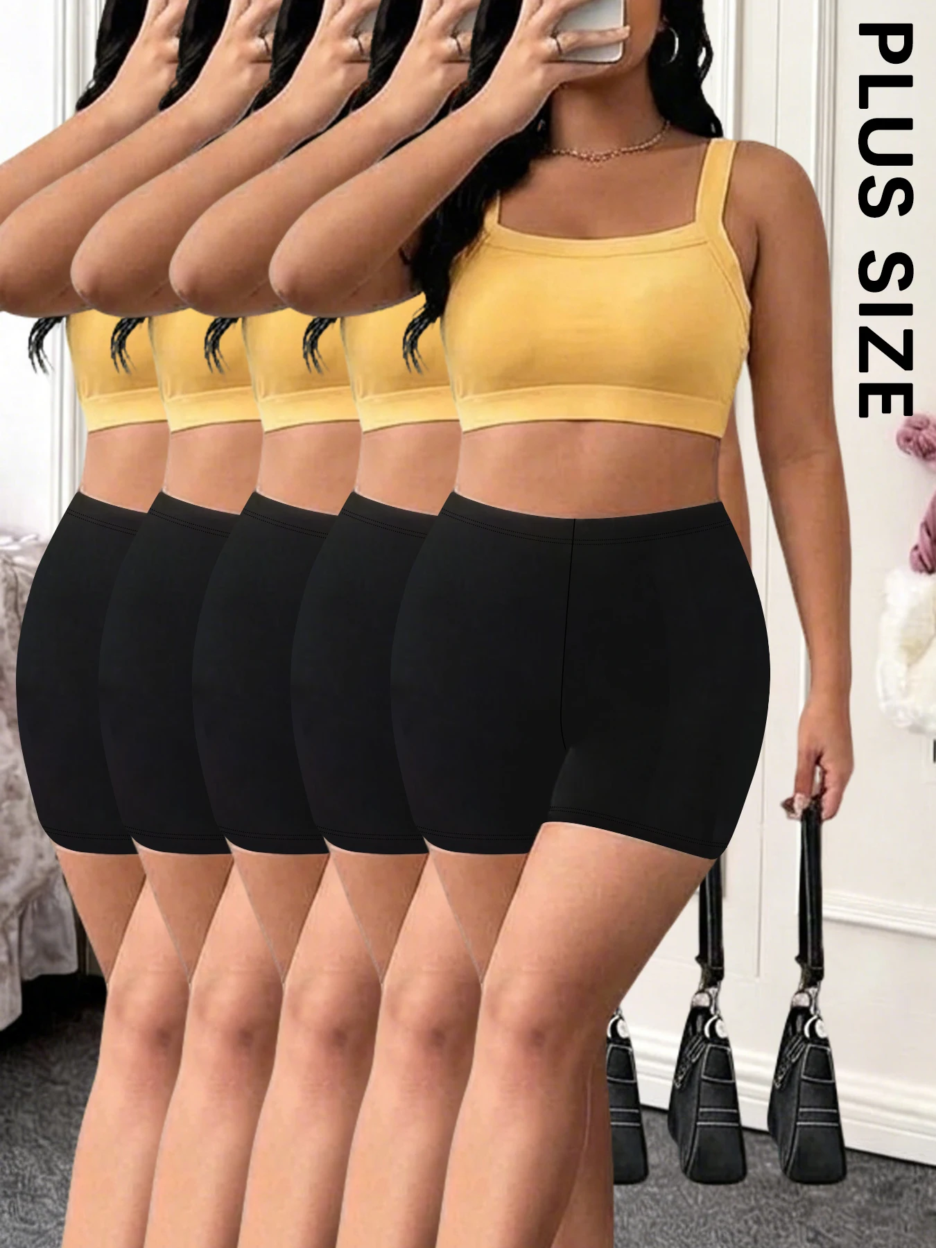 

5 pack Plus Size Women's High Elastic Biker Shorts, Super Soft Proof Yoga Running Cycling Workout Gym Fitness Activewear Tights