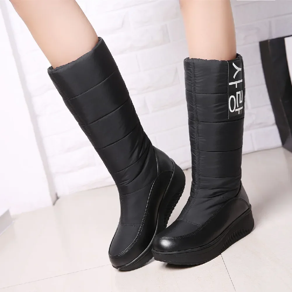 Winter Warm Plush Women Snow Boots Platform Wedge Heel Round Toe Red White Down Casual Outdoor Ladies Slip-on Fur Mid-calf Boots