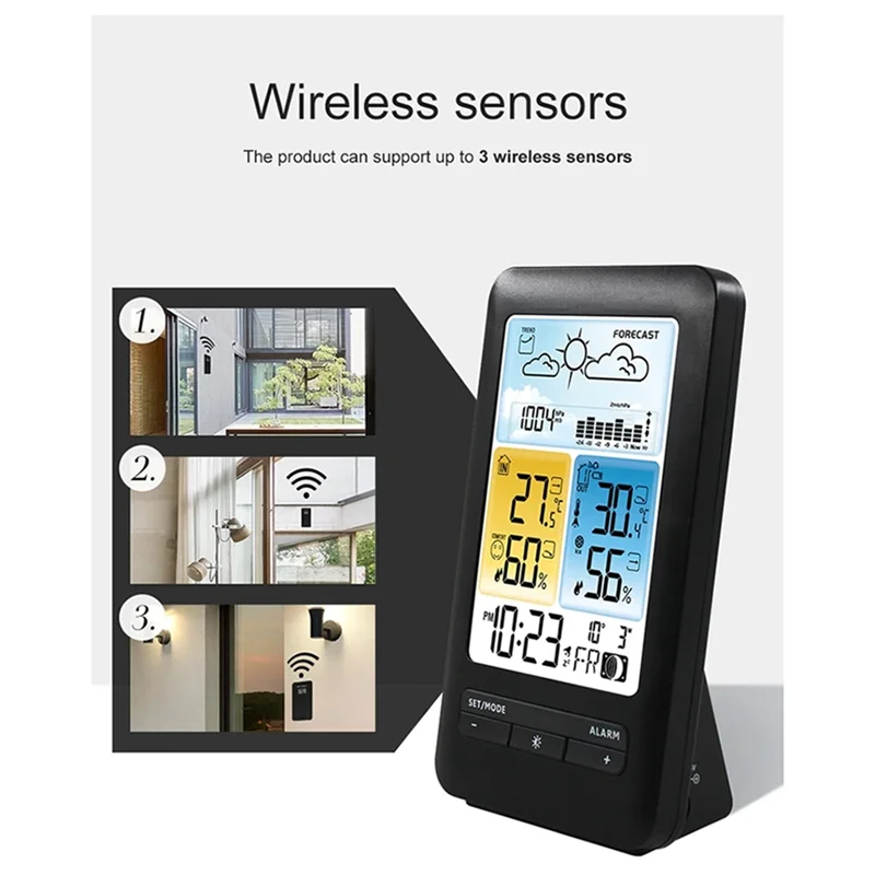 SQPP-Wireless Digital Display Weather Station Thermometer, Temperature And Humidity Alarm Clock, Weather Forecast Sensor