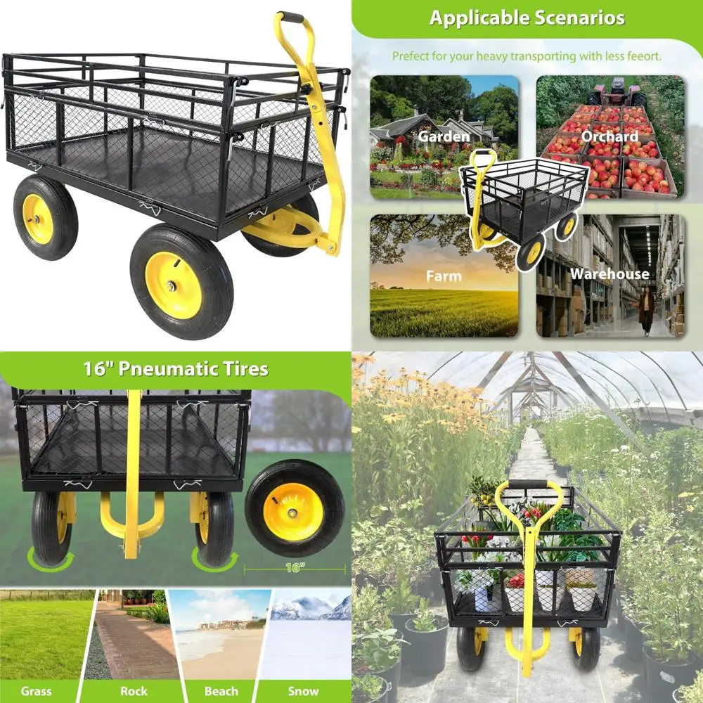 

Heavy-Duty 400LB Capacity Steel Dump Trailer for ATVs - 10 Cubic Feet Garden Utility Tow Behind Cart
