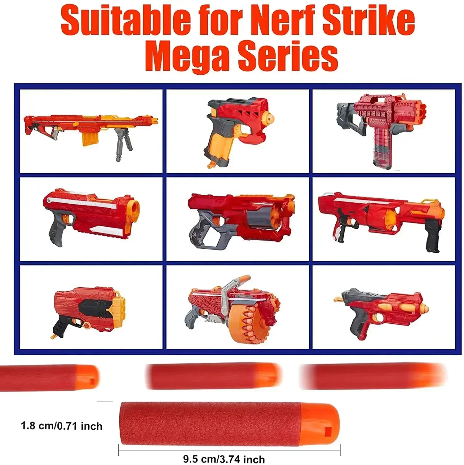 حزمة إعادة تعبئة رمي السهام H36PCS مقاس 9.5 سم متوافقة مع رصاصات إعادة تعبئة Mega Guns Universal Mega لسلسلة N-Strike Mega