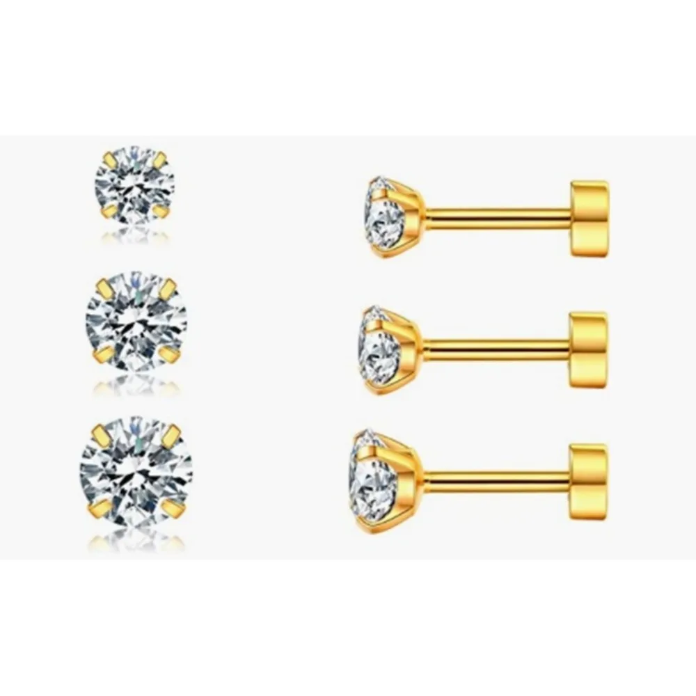 14K Gold Plated 925 Silver Plated Cubic Zirconia Stud Flat Back Earrings for Women Piercing Jewelry Stud Earrings for Women