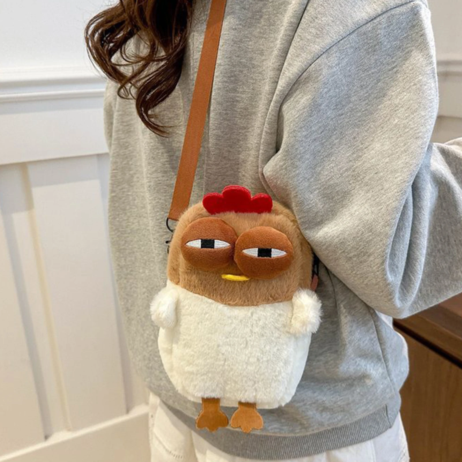 Funny Chick Plush Crossbody Bag Novelty Large Capacity Shoulder Bag for Daily Shopping Travel