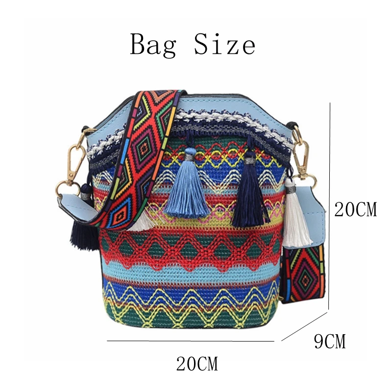 Boho Women\'s Bag  Vintage Tassel Ethnic Handwoven Crossbody Bucket Bag Hippie Sling Shoulder Bags Ladies Handbag сумка женская