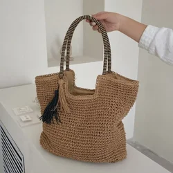 Spring and Summer Fashion Large Capacity Woven for Women 2026 New Single Shoulder Beach Bag Beach Vacation Tote