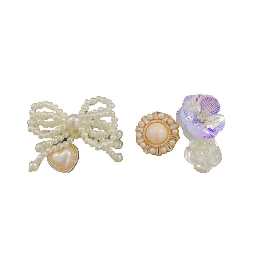 Boucles de chaussures à trou Transparent, Clips de chaussures en cristal perlé, pendentif pompon doux et frais, boucle de chaussures à fleurs, ornements de chaussures brillants