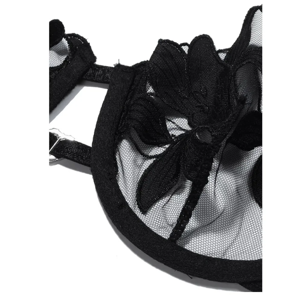 Women Sexy Lace Bra And Panty Set Multi-Color Sheer Mesh Floral Embroidery European American Style Lingerie Intimate Underwear