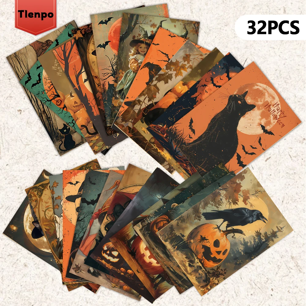 32 Stück Halloween-Postkarten 3,94x5,7 Zoll Weihnachtskarten, Nachrichtenkarten, Vintage-Postkarten, Halloween-Karten – Detail 5