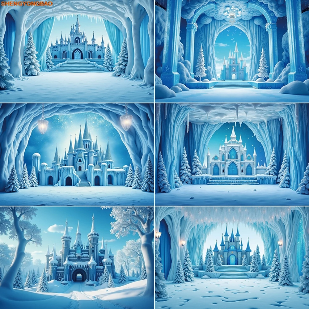 

Xmas Winter Backdrop Photography Snow Frozen Castle Pine Photocall Background Baby Home Studio Photobooth Accessories