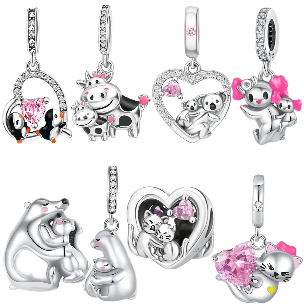 925 Sterling Silver Penguin Couple Charm Beads Fit Original Bracelets Bag Keychain Charms Beads Pendant Diy Women Jewelry Gift