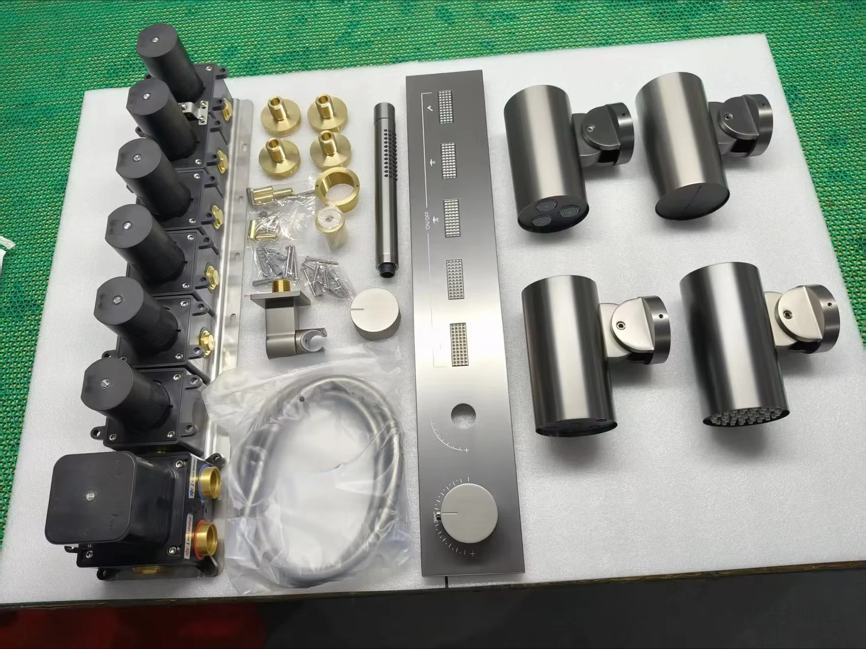 In Wall Mounted Shower Faucet Concealed Brass Silver Surface Bathroom Shower Set with Pressure Balanced Valve