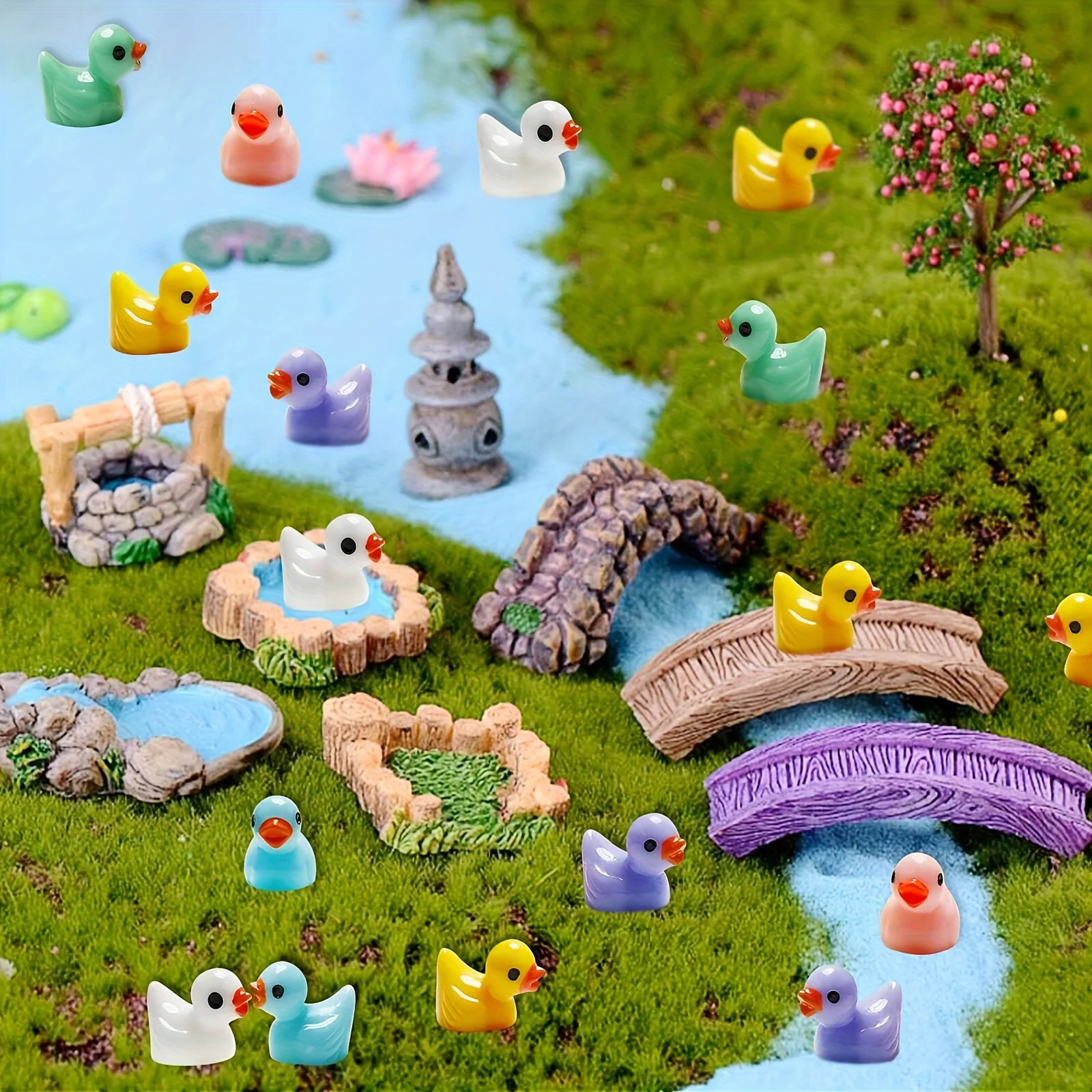 50/100pcs Multicolor Mini Resin Ducks,Miniature Duck Figures Landscape Decorations for Home Hide Prank Game Dollhouse Decor