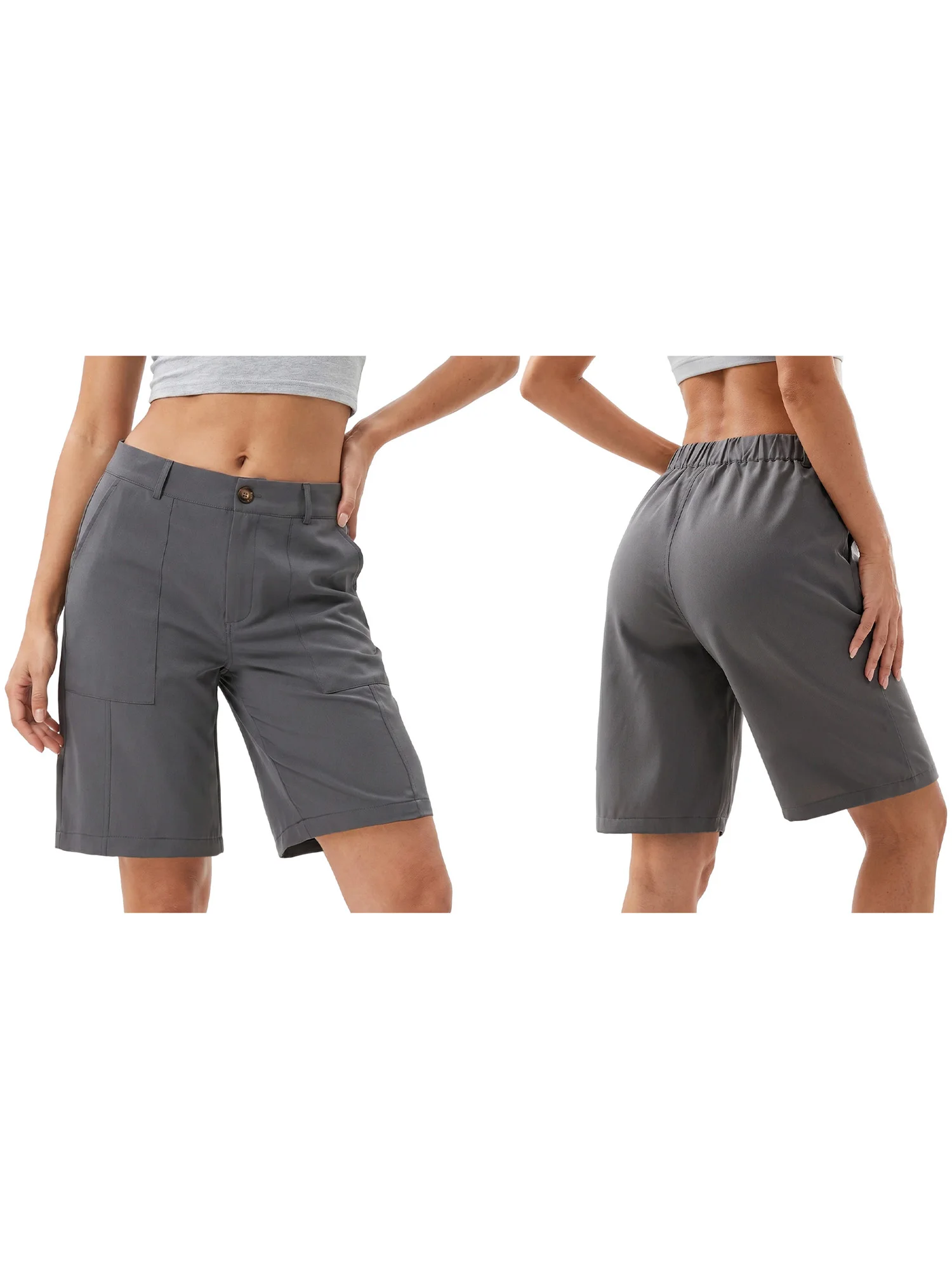 Sommer-Bermudashorts für Damen, lockere, lässige, einfarbige, knielange Shorts mit hoher Taille, Shorts zum Ausgehen – Detail 2