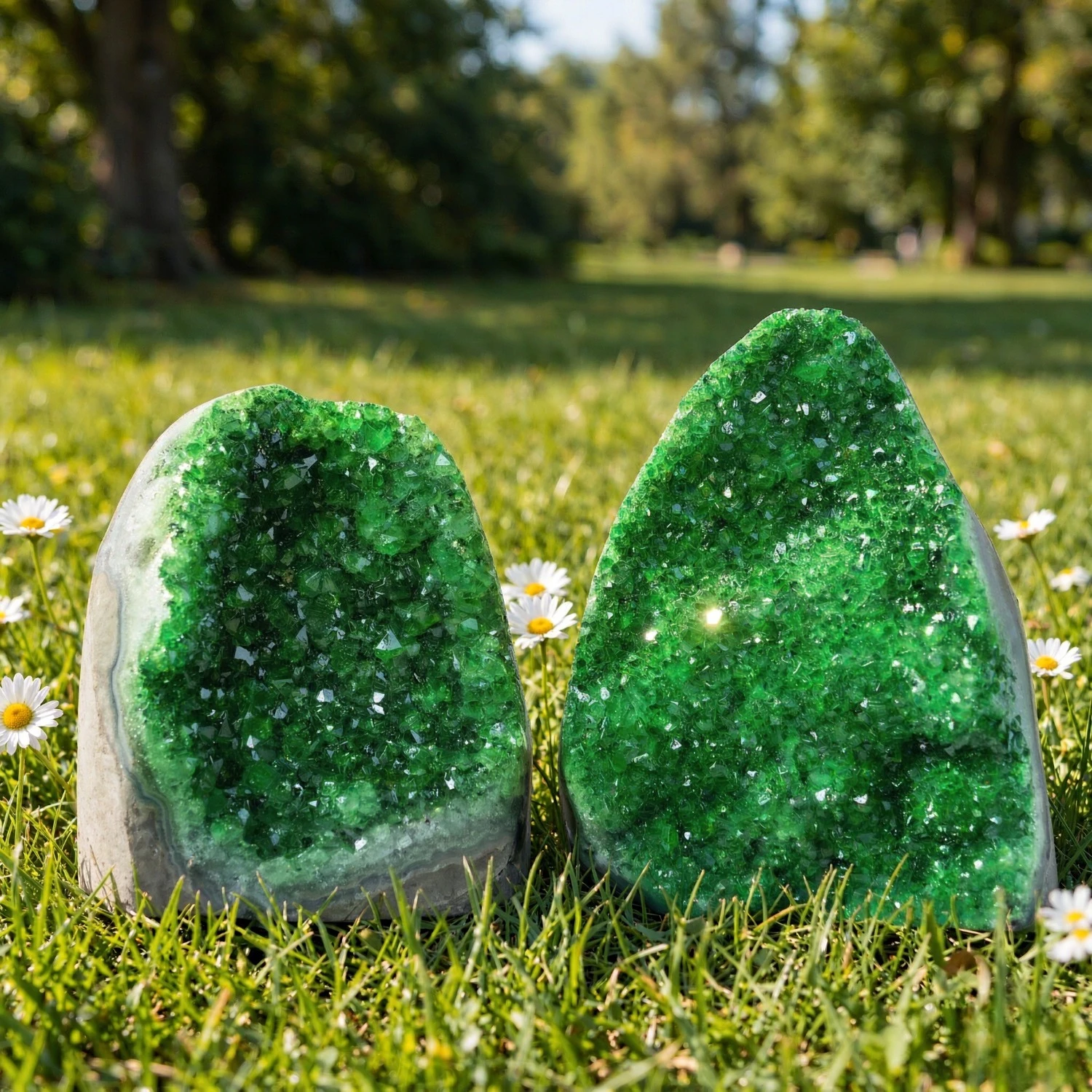 1pc Sparkling Green Crystals Geode Cluster With Polished Edges, Handcrafted Decor, Unique Gift, 300-400g Green Crystal Geode, Full Sparkling, Dual Use for Decoration & Collection