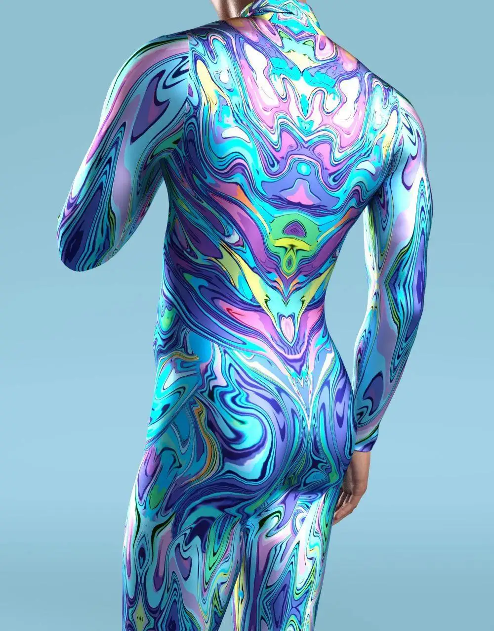Neuer bunter Zentai-Bodysuit für Herren mit Reißverschluss vorne, Karnevalskostüm, Festival-Outfit, Daumenärmel, Cosplay-Kostüm – Detail 7