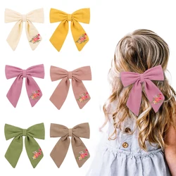 Nakış Knotnbow saç klipleri pamuk keten Barrette bebek kızlar için büyük yaylar Hairclip çocuk bebek Hairgrip saç aksesuarları