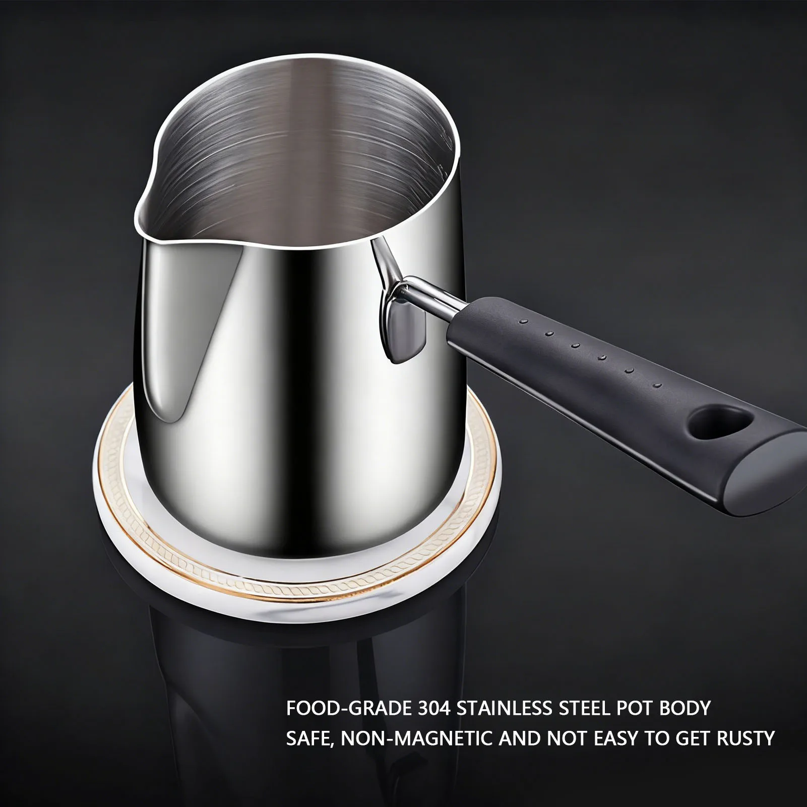 

Кофейник для турецкого кофе 1000 мл, 600 мл, 350 мл, из нержавеющей стали 304, для плиты, для подогрева масла, молока, шоколада