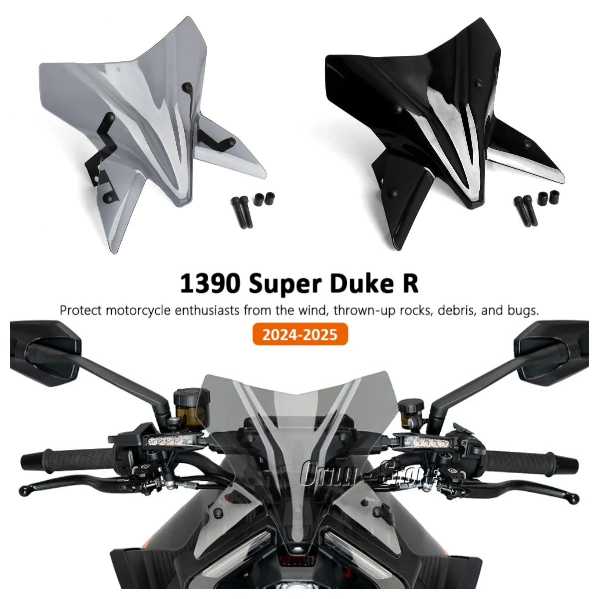 Für KTM 1390 Super Duke R 2024 Motorrad Acryl Visier Deflektor 3 Farbe Windschutzscheibe Windschutz Montage Kit Wind Schild Abdeckung
