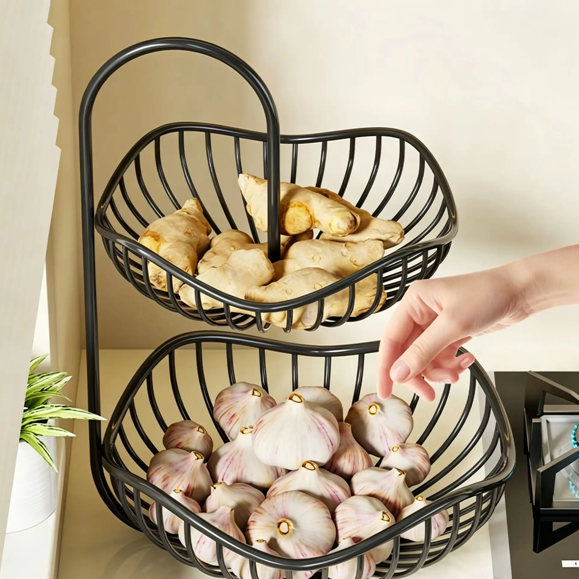 Kitchen 2-Tier Storage Basket for Ginger Garlic Onion