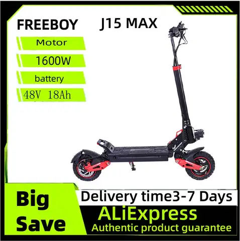 FREEBOY J15 MAX Adult Electric Scooter 1600W Motor 48V 18AH Folding E-Scooter 10 Fat Tire E-Mountain Scooter