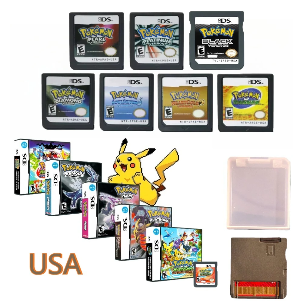 

Pokemon Console Cartridge NDS Game Card Black Box USA Version Anime Peripheral Black Soulsilver Diamond Game Collection Boy Gift